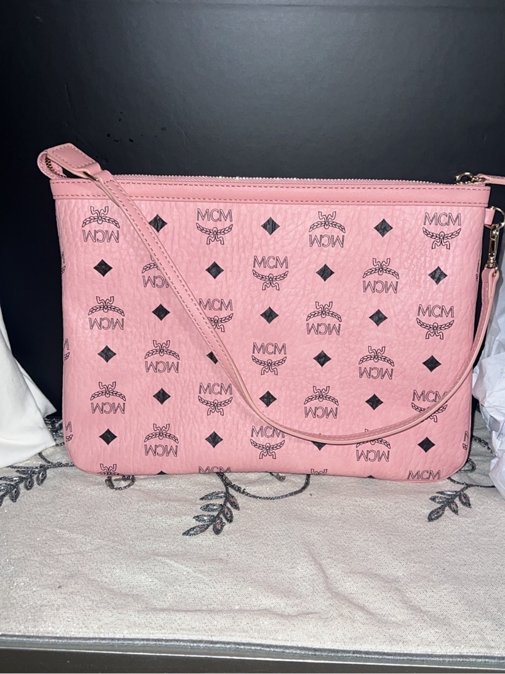 MCM Pink Visetos Wristlet/Clutch